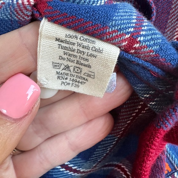 The Normal Brand Flannel Shirt Women's Long Sleeve Plaid Button‎ Up Burgundy Med - Picture 4 of 10